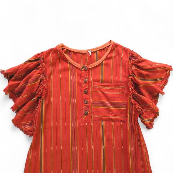 Free People Better Days Short Sleeve Striped Maxi Dress Red Combo Women's Sz S - Picture 9 of 13